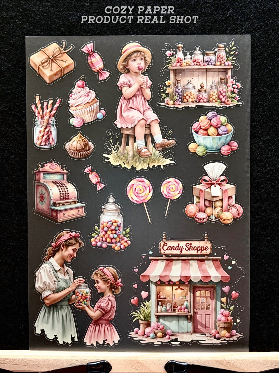 Sweet Old‑Fashioned Candy Shop | 5.8" x 8.3" Aesthetic Matte PET Sticker Sheet for Journaling, Scrapbooking & ATC Cards
