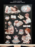 Cozy Vintage Bookish Ladies | 5.8" x 8.3" Aesthetic Matte PET Sticker Sheet for Journaling, Scrapbooking & ATC Cards