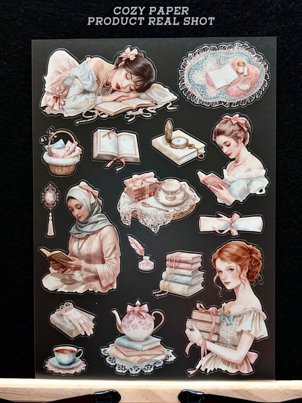Cozy Vintage Bookish Ladies | 5.8" x 8.3" Aesthetic Matte PET Sticker Sheet for Journaling, Scrapbooking & ATC Cards