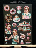 Retro Donut Diner Days | 5.8" x 8.3" Aesthetic Matte PET Sticker Sheet for Journaling, Scrapbooking & ATC Cards