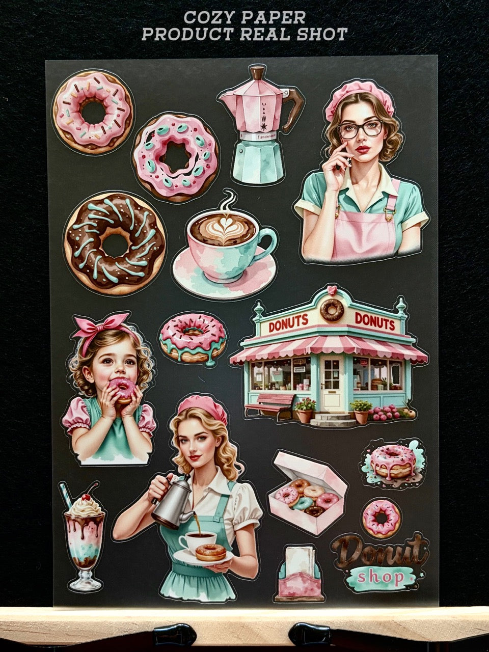 Retro Donut Diner Days | 5.8" x 8.3" Aesthetic Matte PET Sticker Sheet for Journaling, Scrapbooking & ATC Cards
