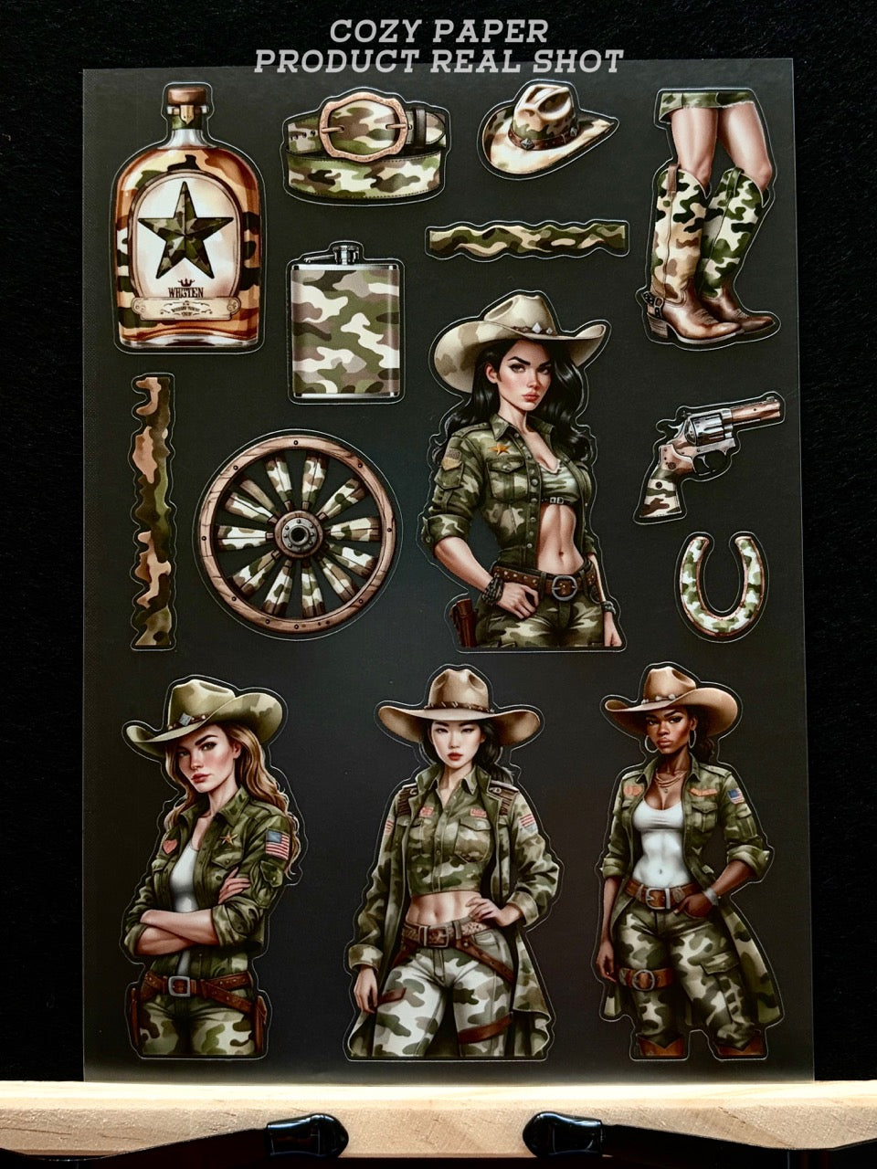 Camo Cowgirl Wild West | 5.8" x 8.3" Aesthetic Matte PET Sticker Sheet for Journaling, Scrapbooking & ATC Cards