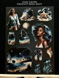Midnight Ocean Escape | 5.8" x 8.3" Aesthetic Matte PET Sticker Sheet for Journaling, Scrapbooking & ATC Cards