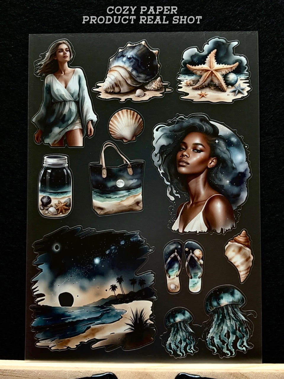 Midnight Ocean Escape | 5.8" x 8.3" Aesthetic Matte PET Sticker Sheet for Journaling, Scrapbooking & ATC Cards