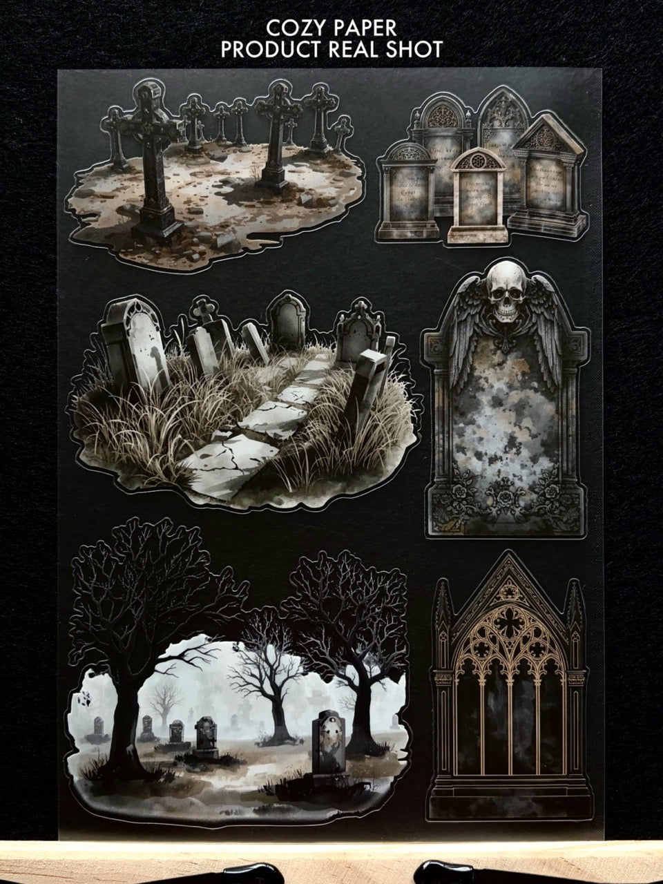 Dark Sepulcher | 5.8" x 8.3" Aesthetic Matte PET Sticker Sheet for Journaling, Scrapbooking & ATC Cards