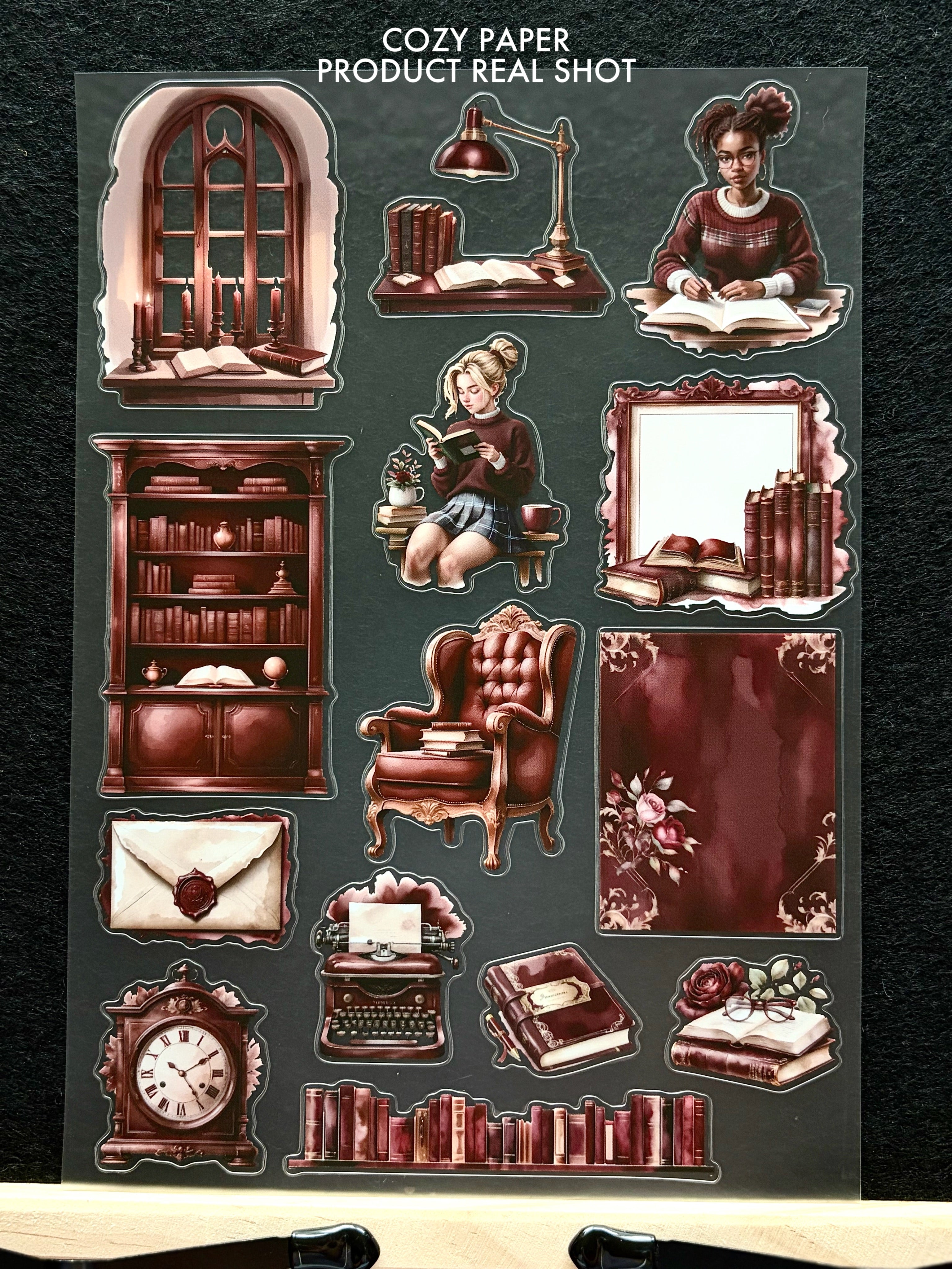Dark Academia Haven | 5.8" x 8.3" Aesthetic Matte PET Sticker Sheet for Journaling, Scrapbooking & ATC Cards