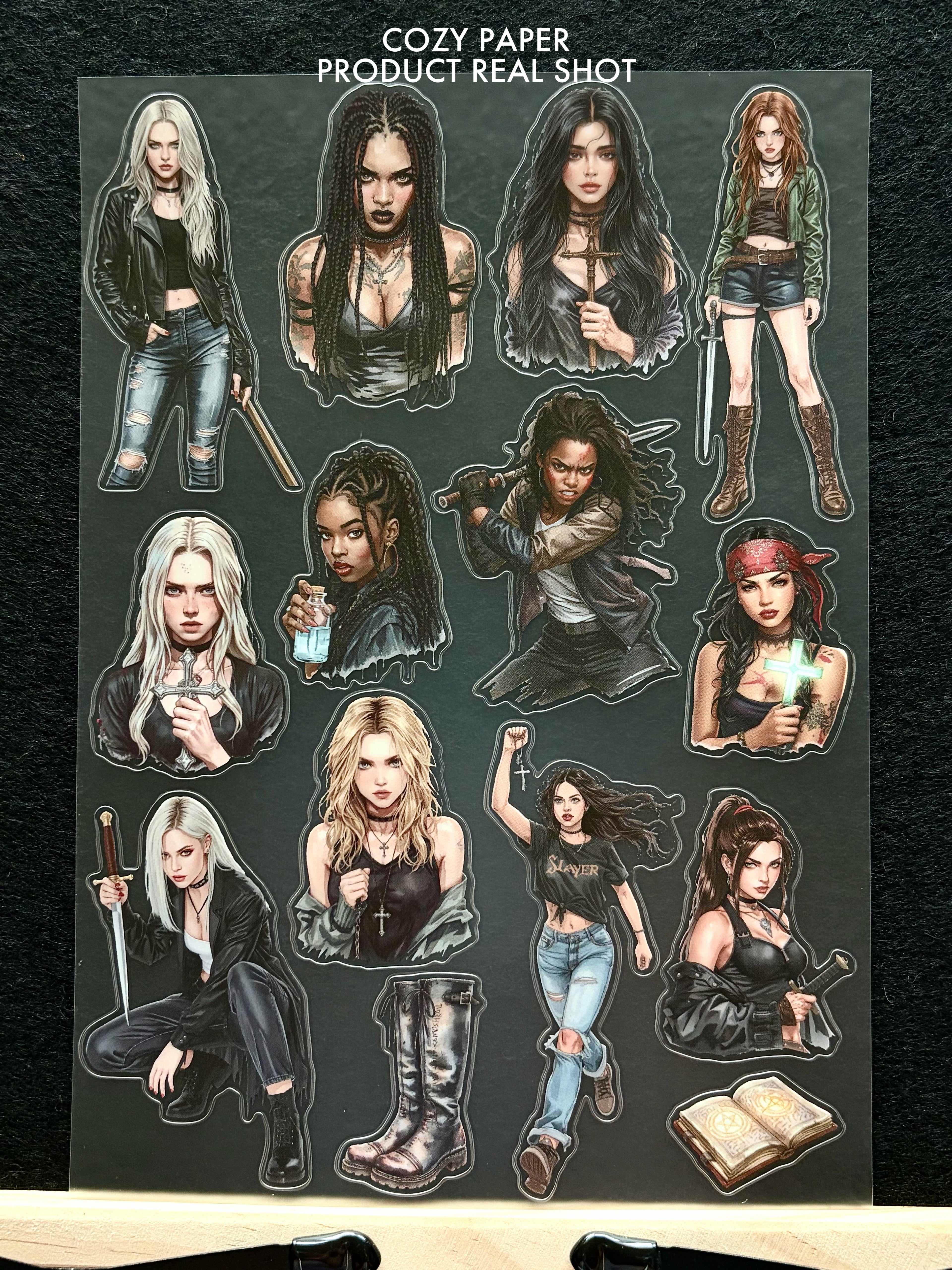 Vampire Hunter Girls | 5.8" x 8.3" Aesthetic Matte PET Sticker Sheet for Journaling, Scrapbooking & ATC Cards