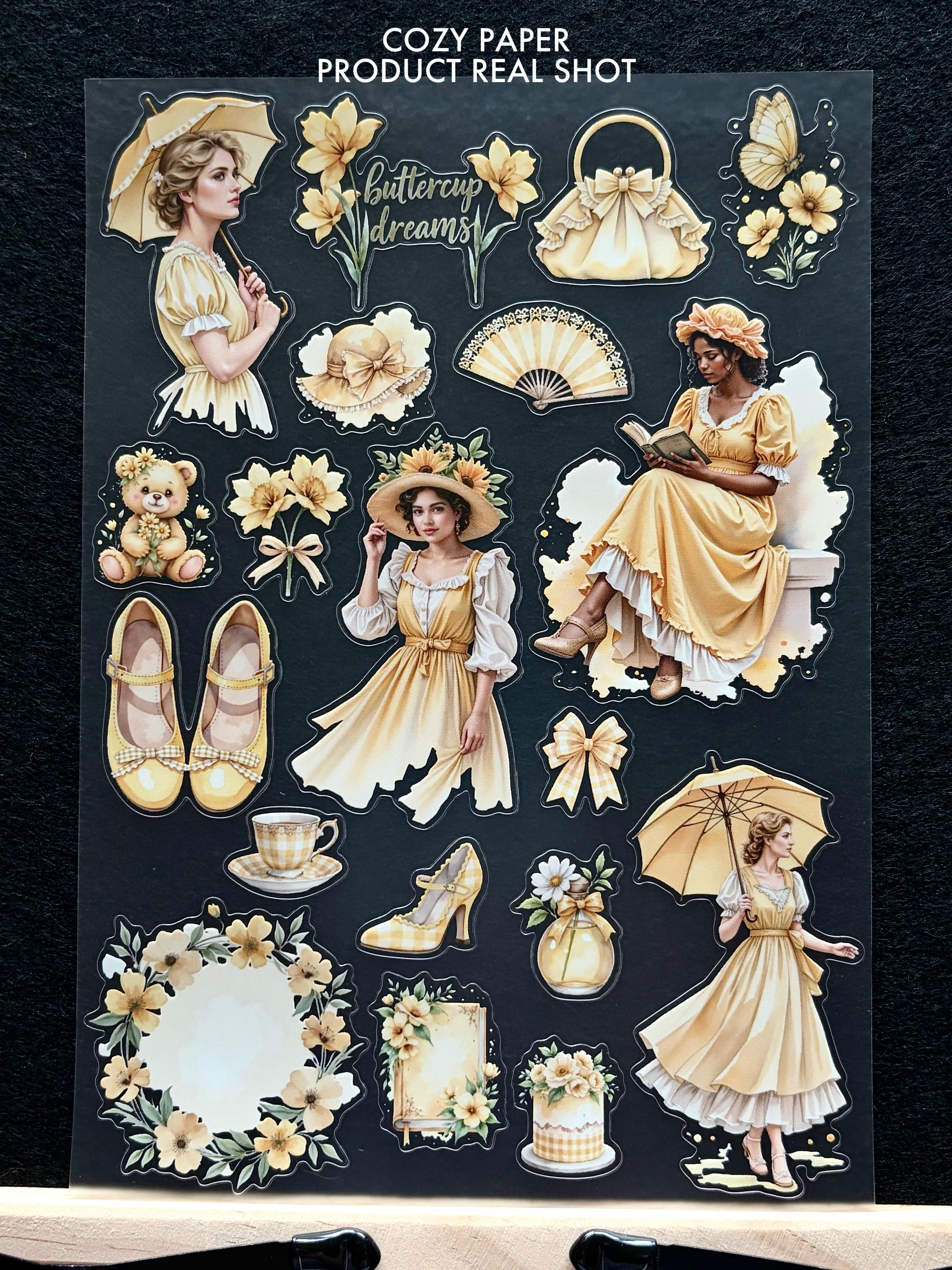 Buttercup Golden Reverie | 5.8" x 8.3" Aesthetic Matte PET Sticker Sheet for Journaling, Scrapbooking & ATC Cards