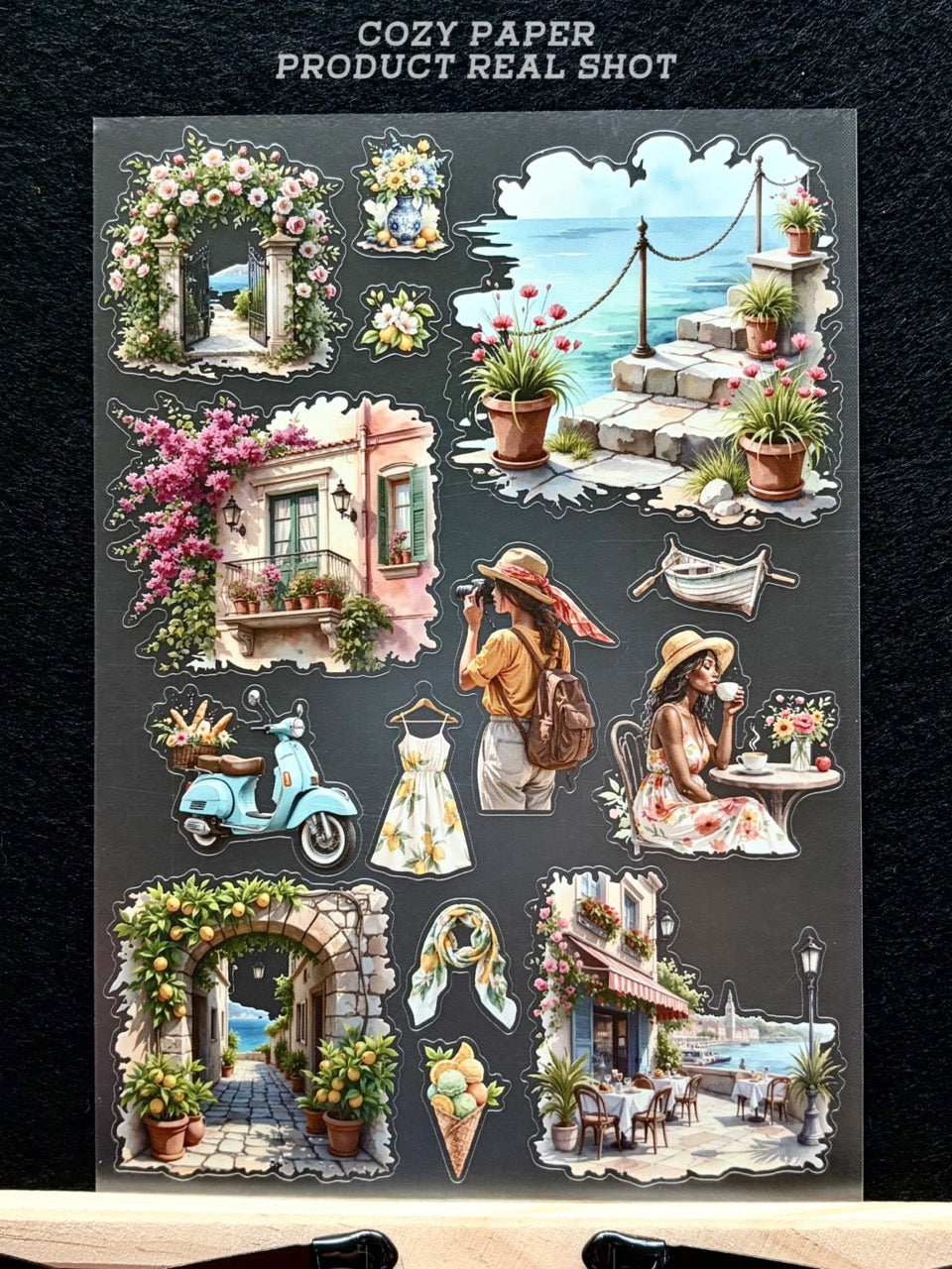 Mediterranean Summer Getaway | 5.8" x 8.3" Aesthetic Matte PET Sticker Sheet for Journaling, Scrapbooking & ATC Cards