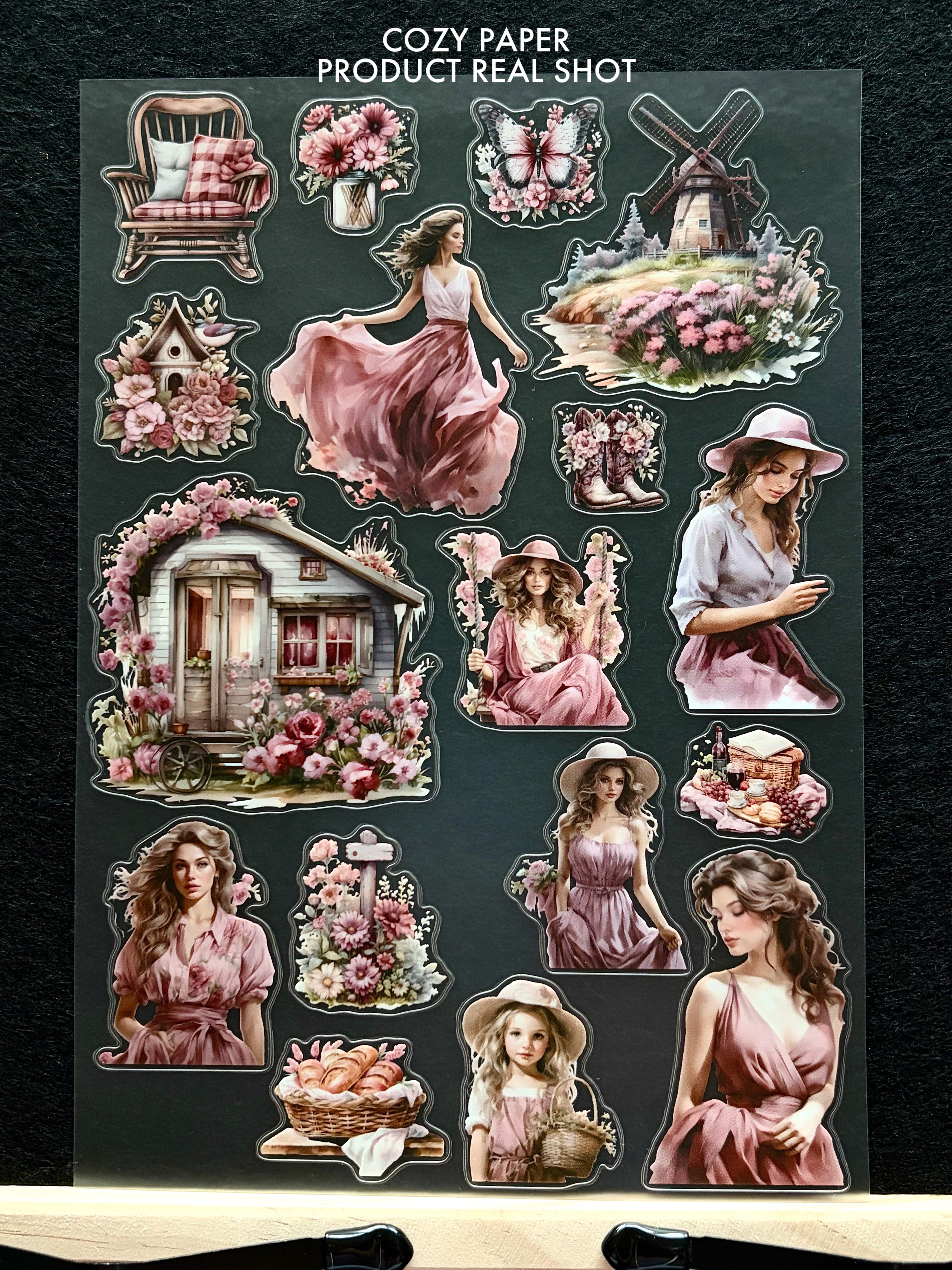 Pink Wildflower Cottagecore | 5.8" x 8.3" Aesthetic Matte PET Sticker Sheet for Journaling, Scrapbooking & ATC Cards