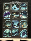 Starry Night Fantasy Scapes | 5.8" x 8.3" Aesthetic Matte PET Sticker Sheet for Journaling, Scrapbooking & ATC Cards