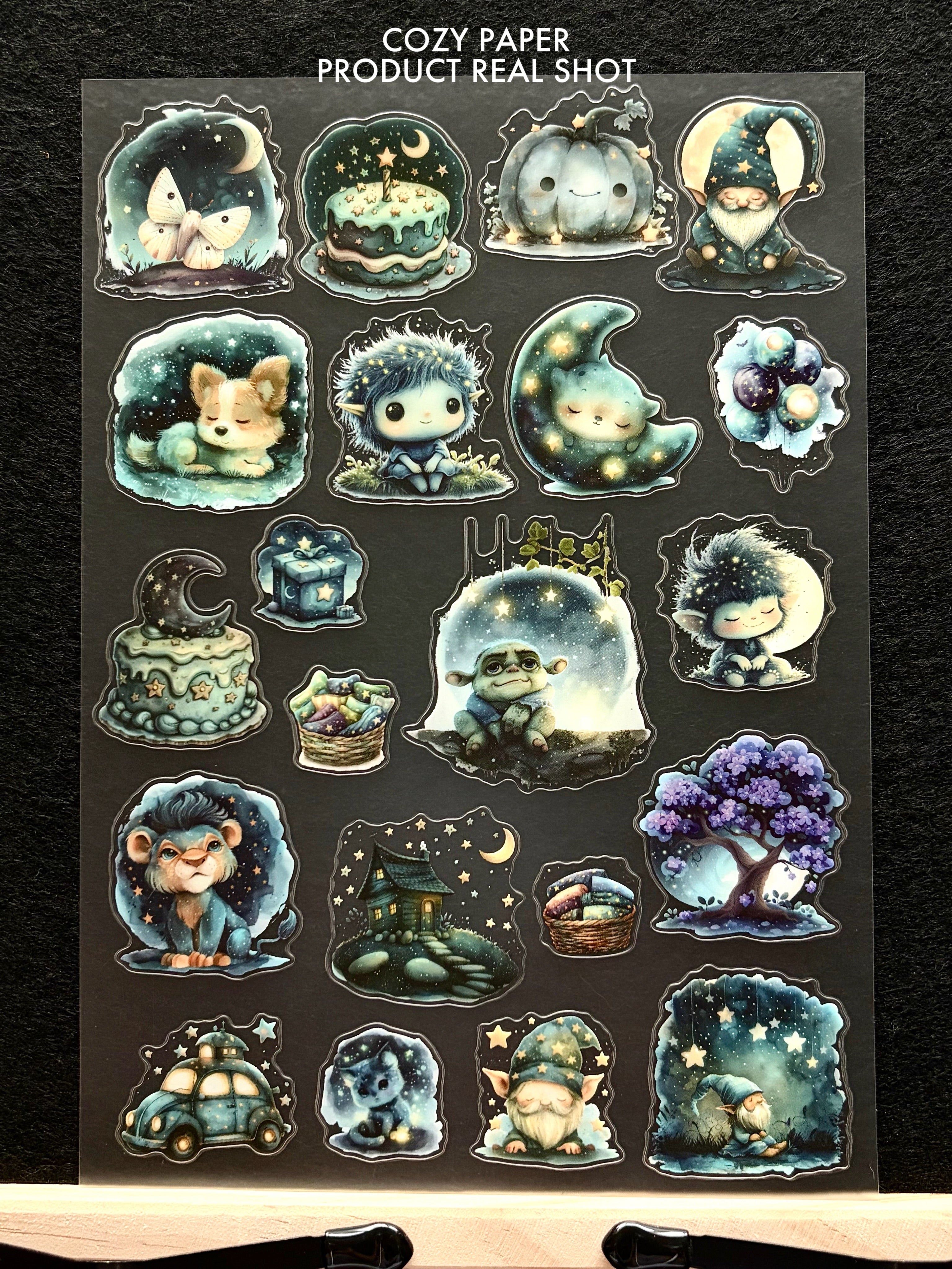 Moonlit Whimsical Realm | 5.8" x 8.3" Aesthetic Matte PET Sticker Sheet for Journaling, Scrapbooking & ATC Cards