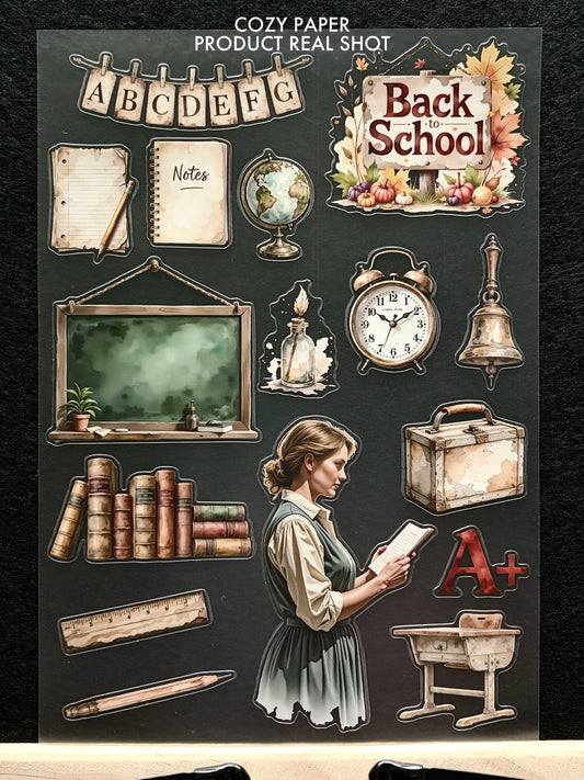 Vintage Back to School | 5.8" x 8.3" Aesthetic Matte PET Sticker Sheet for Journaling, Scrapbooking & ATC Cards