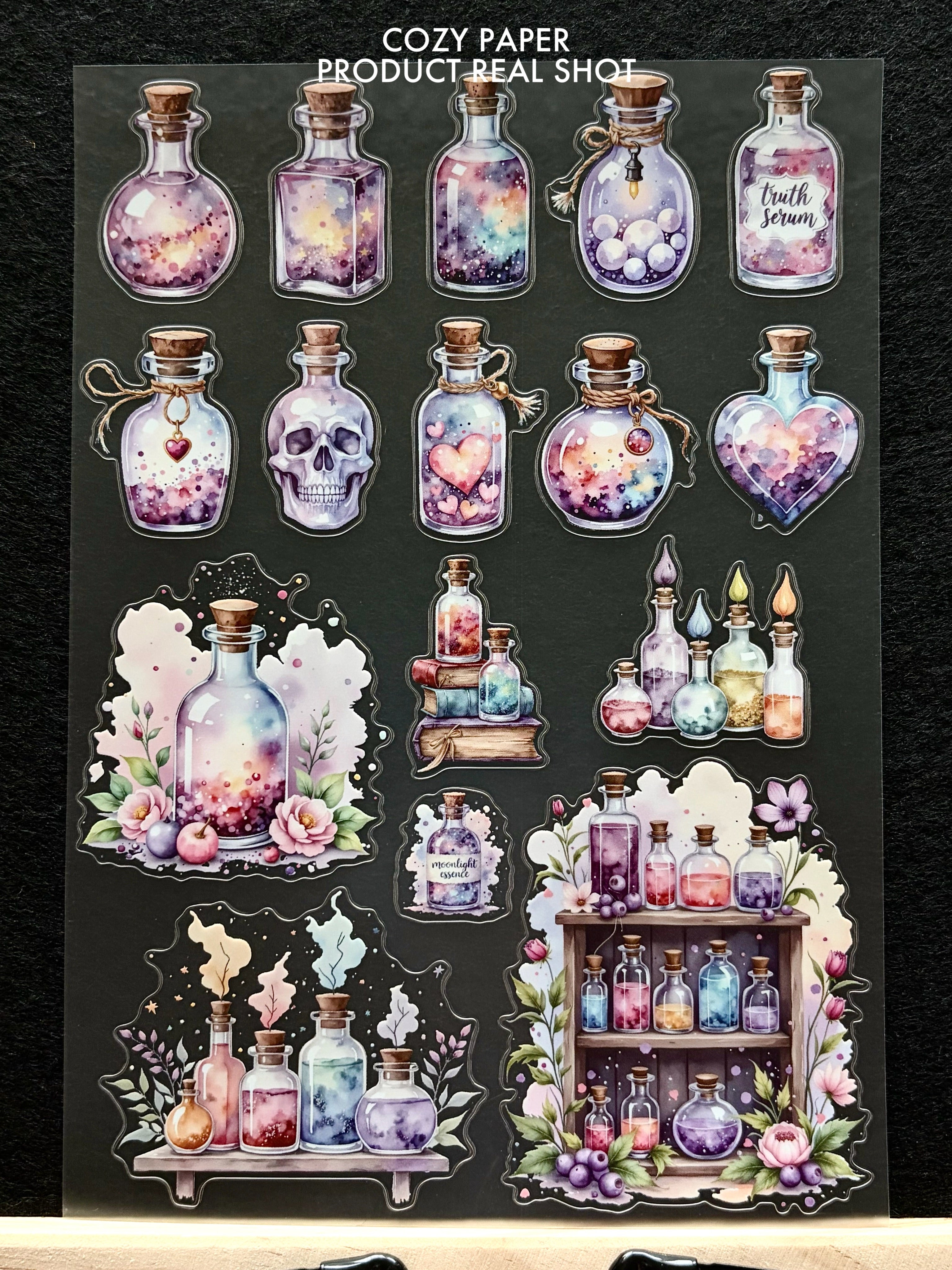 Mystic Potion Bottles | 5.8" x 8.3" Aesthetic Matte PET Sticker Sheet for Journaling, Scrapbooking & ATC Cards
