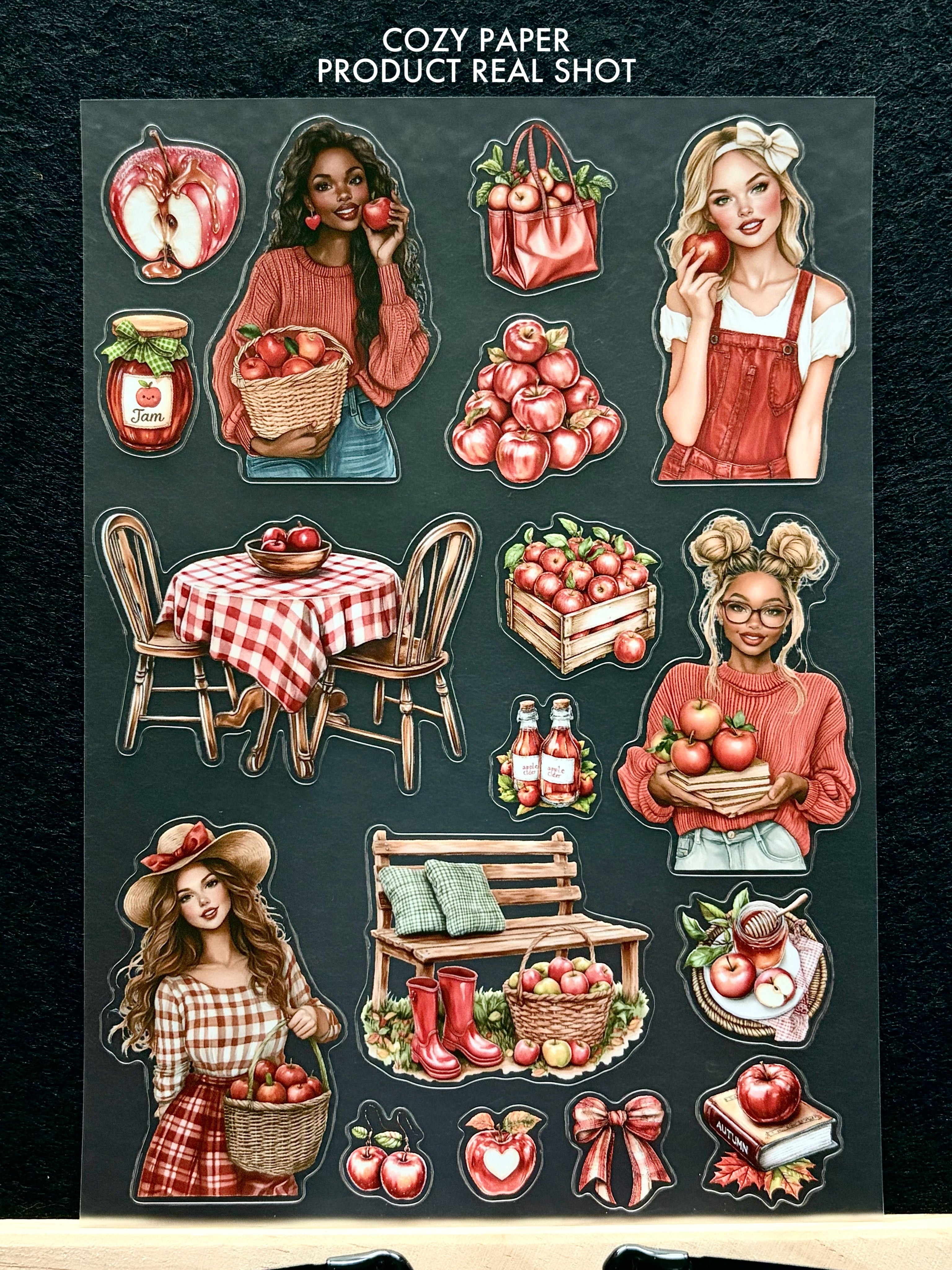 Apple Harvest Fall Vibes | 5.8" x 8.3" Aesthetic Matte PET Sticker Sheet for Journaling, Scrapbooking & ATC Cards