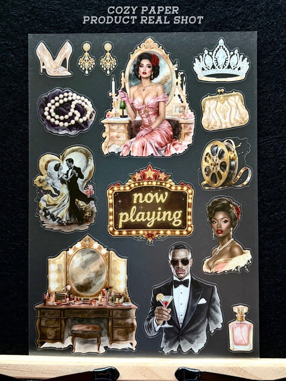 Glam Old Hollywood Era | 5.8" x 8.3" Aesthetic Matte PET Sticker Sheet for Journaling, Scrapbooking & ATC Cards