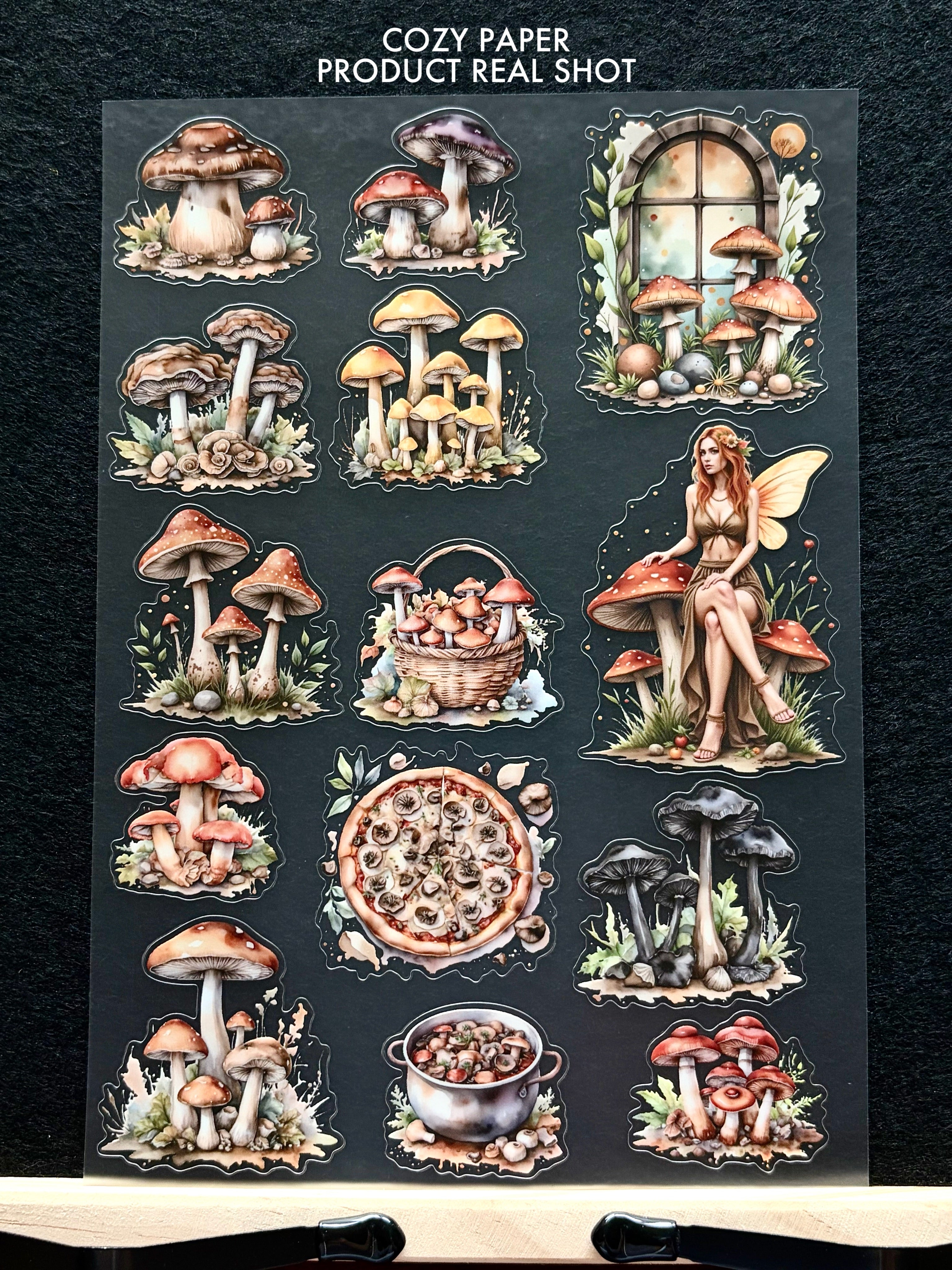 Mushroom Fairy Grove | 5.8" x 8.3" Aesthetic Matte PET Sticker Sheet for Journaling, Scrapbooking & ATC Cards