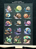 Whimsy Snail Paradise | 5.8" x 8.3" Aesthetic Matte PET Sticker Sheet for Journaling, Scrapbooking & ATC Cards