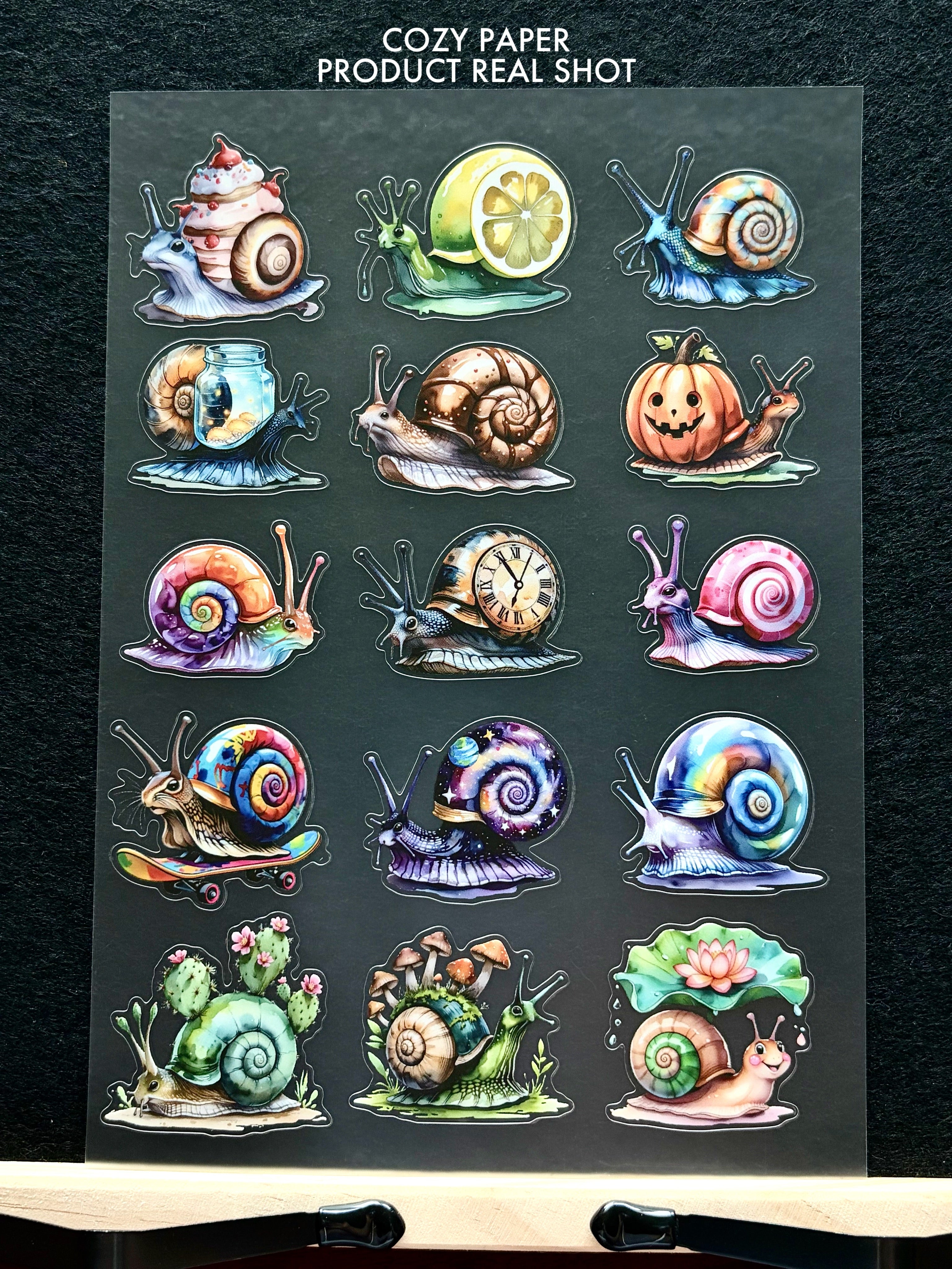 Whimsy Snail Paradise | 5.8" x 8.3" Aesthetic Matte PET Sticker Sheet for Journaling, Scrapbooking & ATC Cards