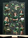 Emerald Academy Girls | 5.8" x 8.3" Aesthetic Matte PET Sticker Sheet for Journaling, Scrapbooking & ATC Cards