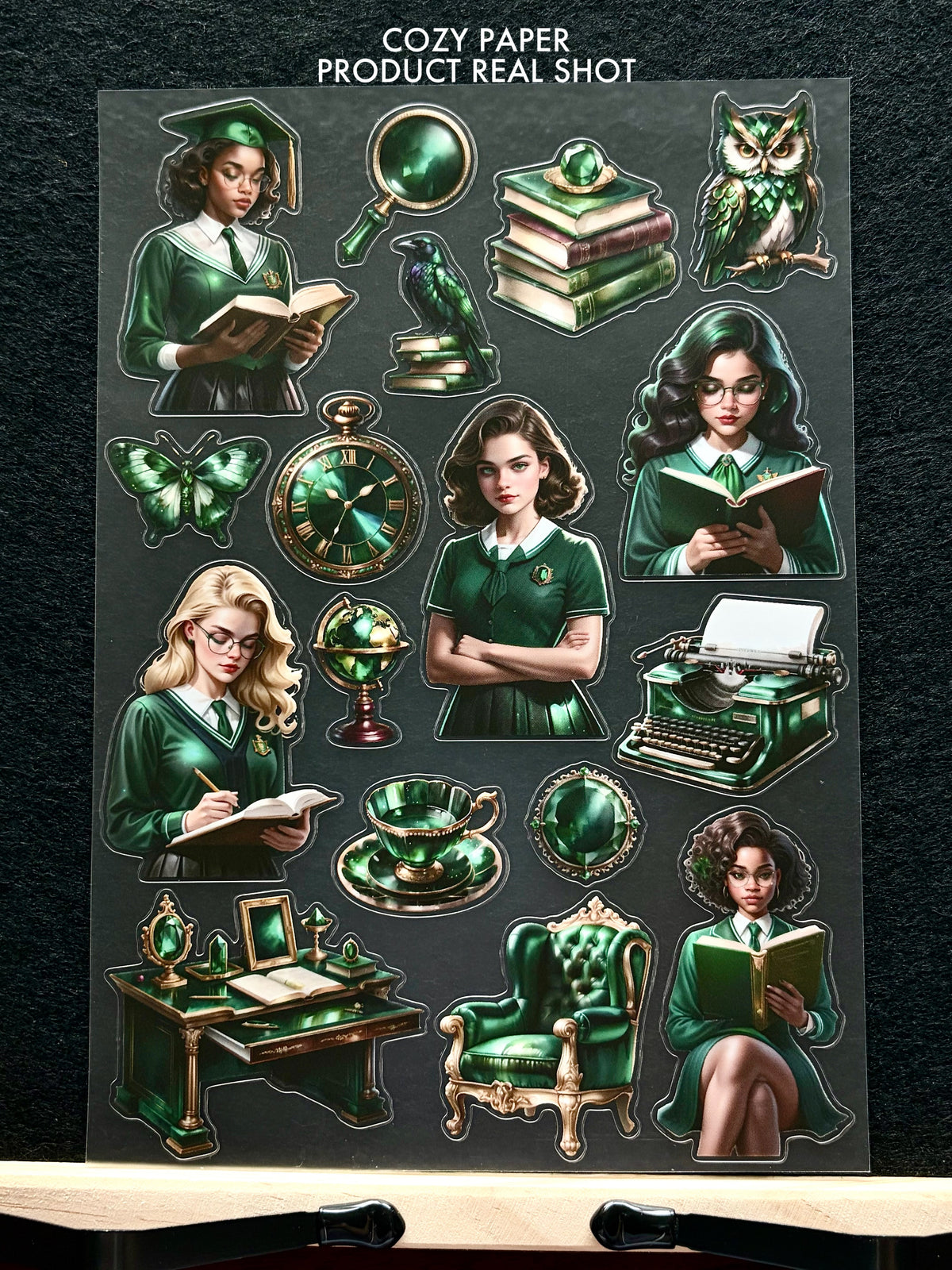 Emerald Academy Girls | 5.8" x 8.3" Aesthetic Matte PET Sticker Sheet for Journaling, Scrapbooking & ATC Cards