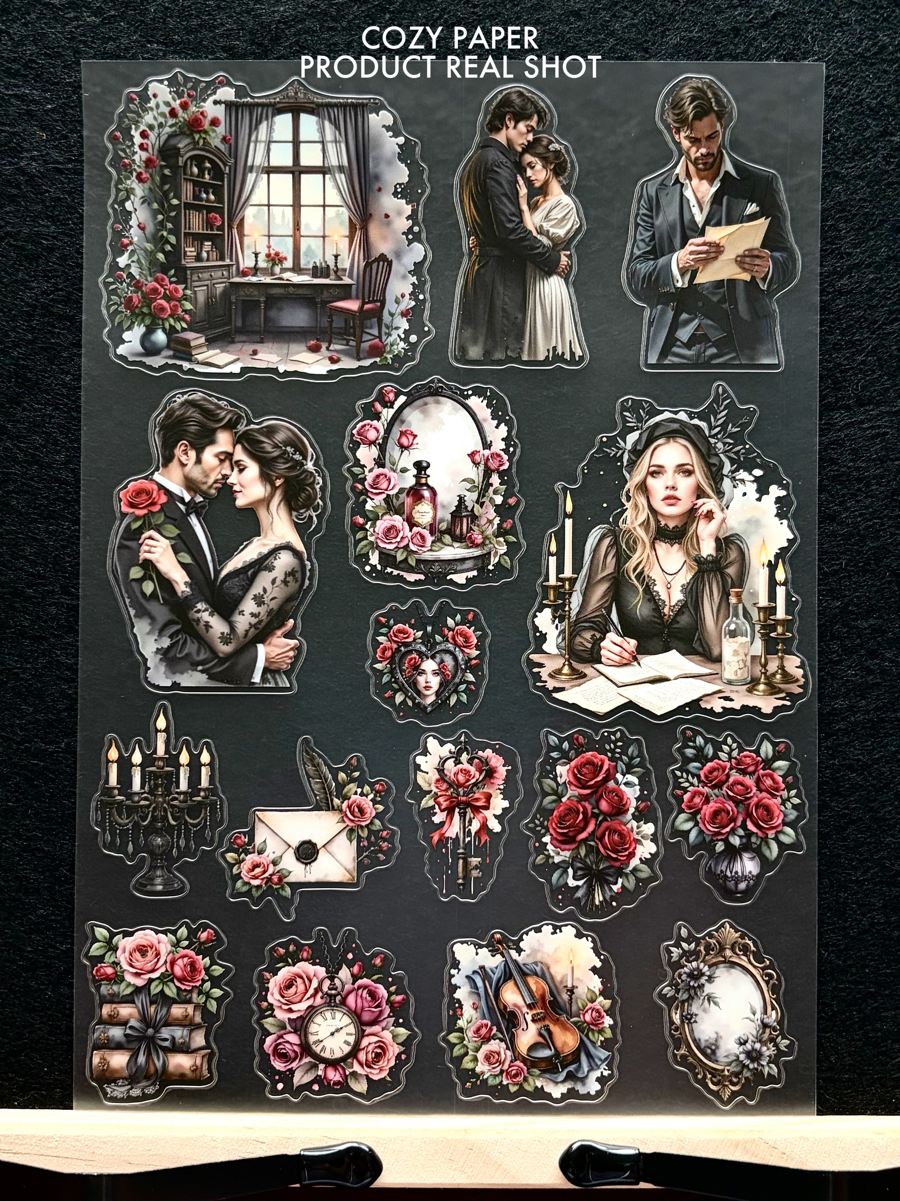 Dark Victorian Romance | 5.8" x 8.3" Aesthetic Matte PET Sticker Sheet for Journaling, Scrapbooking & ATC Cards