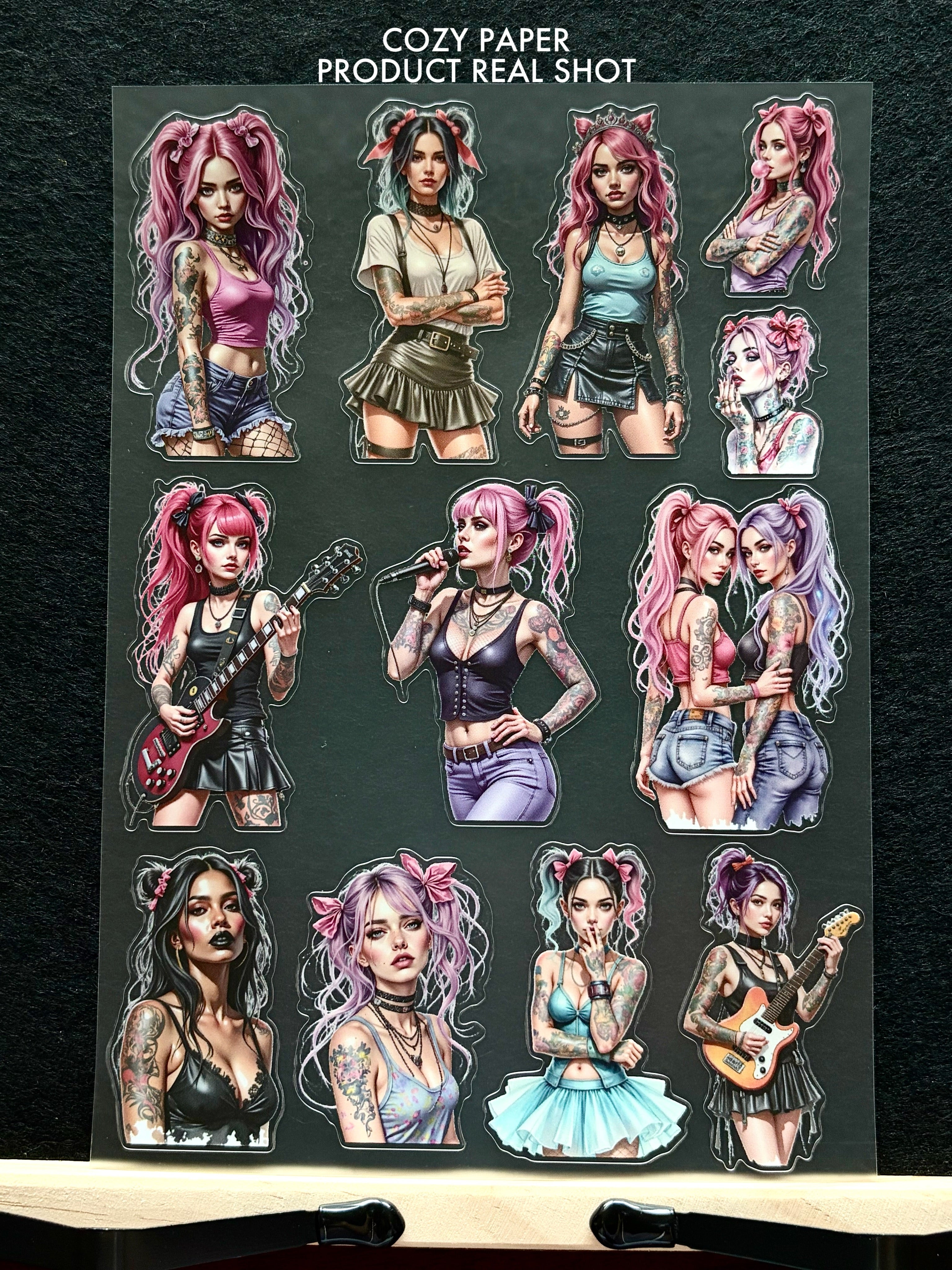 Pink Punk Rock Babes | 5.8" x 8.3" Aesthetic Matte PET Sticker Sheet for Journaling, Scrapbooking & ATC Cards