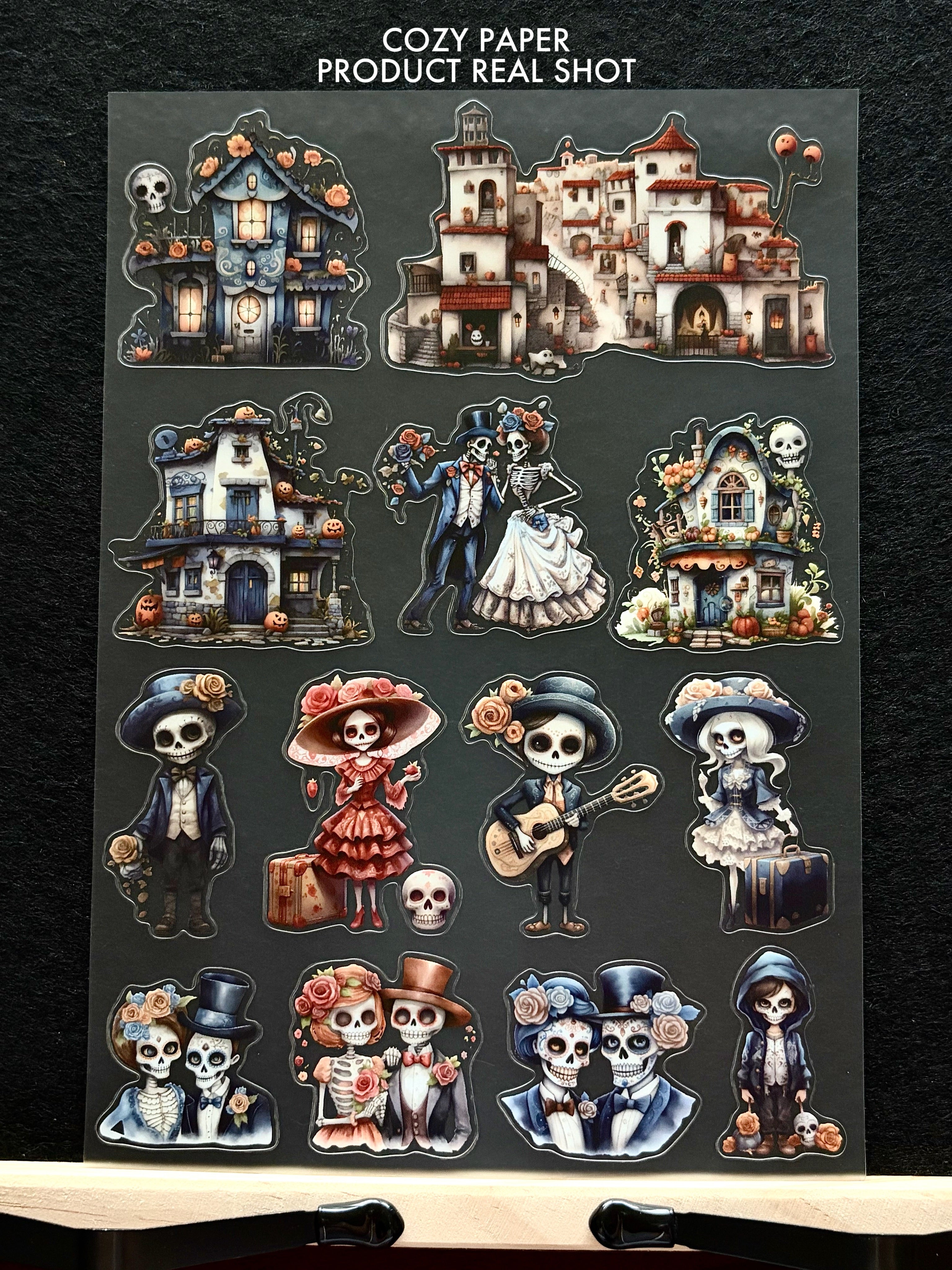 Sugar Skull Town| 5.8" x 8.3" Aesthetic Matte PET Sticker Sheet for Journaling, Scrapbooking & ATC Cards