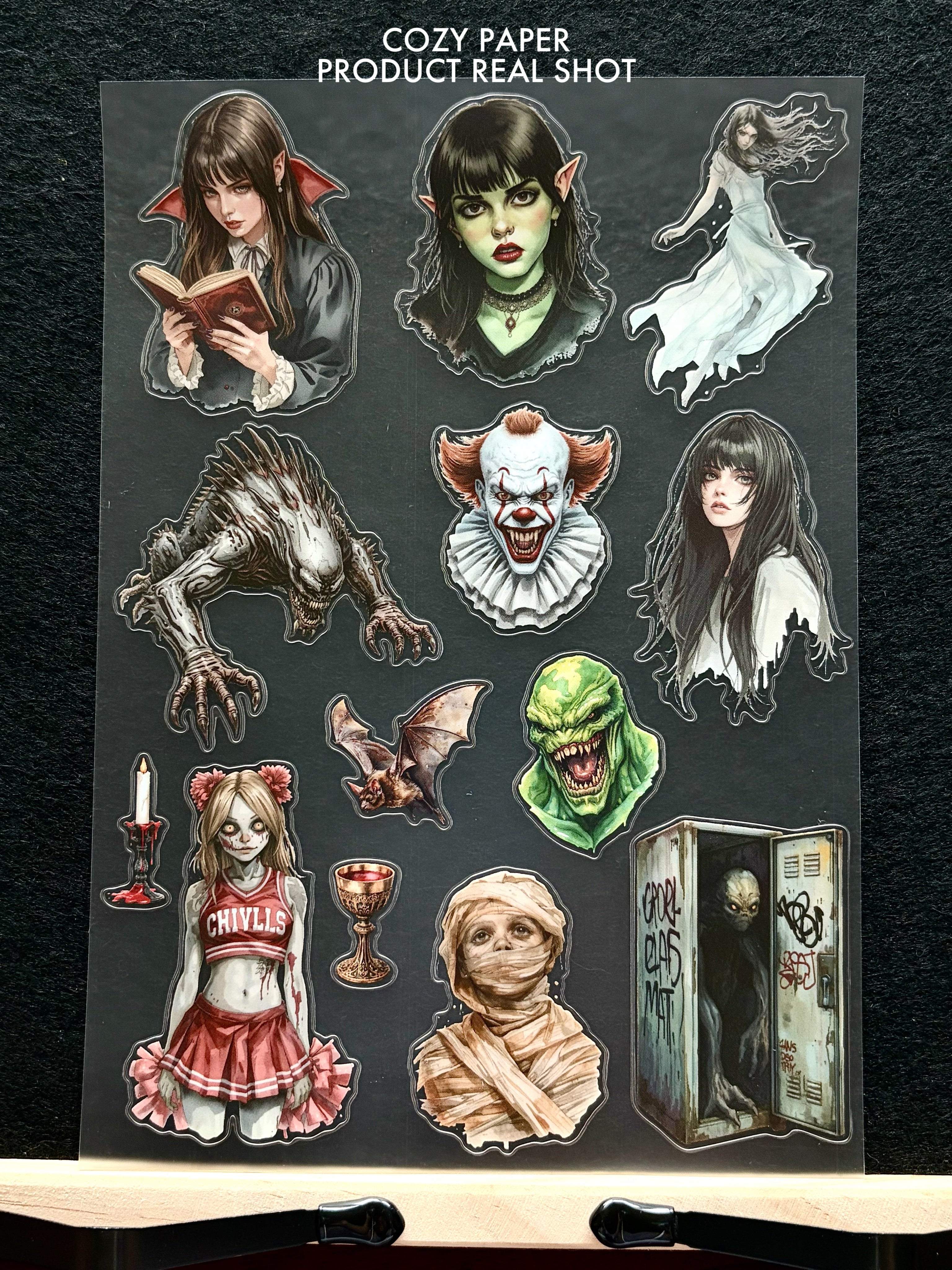 Horror Monster Crew | 5.8" x 8.3" Aesthetic Matte PET Sticker Sheet for Journaling, Scrapbooking & ATC Cards